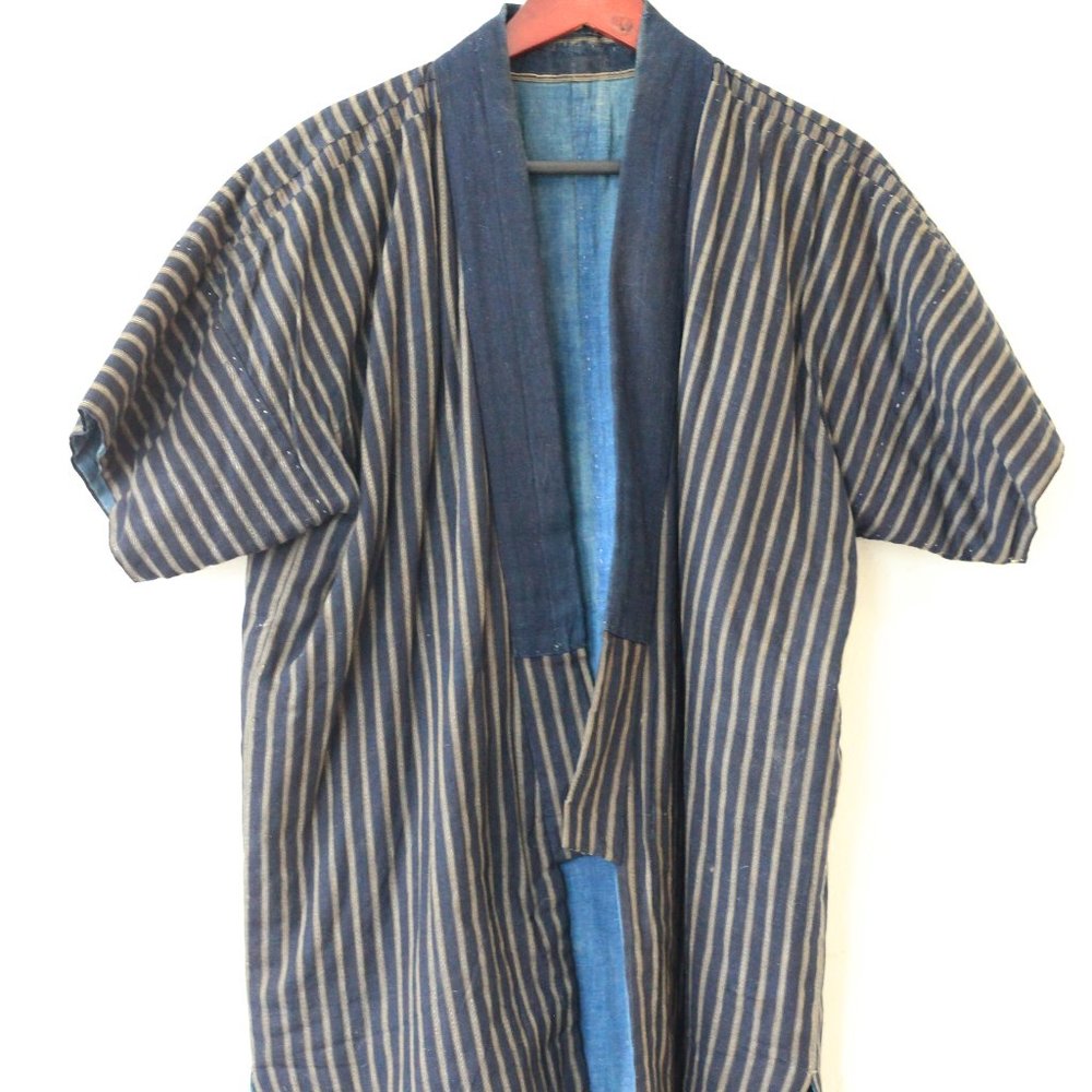 Vintage Boro Sashiko Indigo Short Sleeve Coat